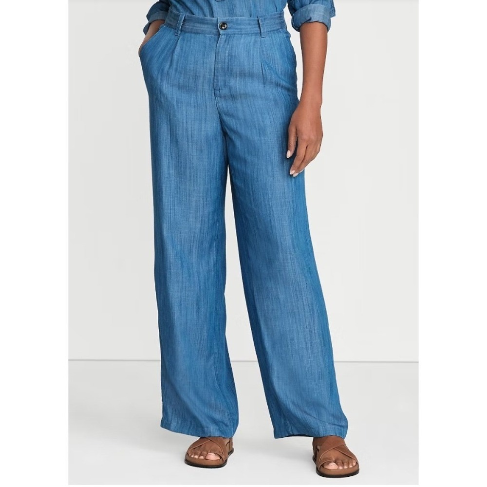 Lands End Womens 18W‎ Wide Leg Pants Blue Lyocell Elastic Waist